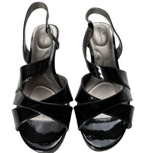 Bandolino Womens Black Size 9 1/2 Patent Sandals Slingback Heels‎ Strappy